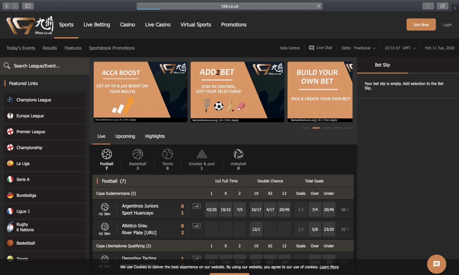 Screenshot of 19bet.co.uk