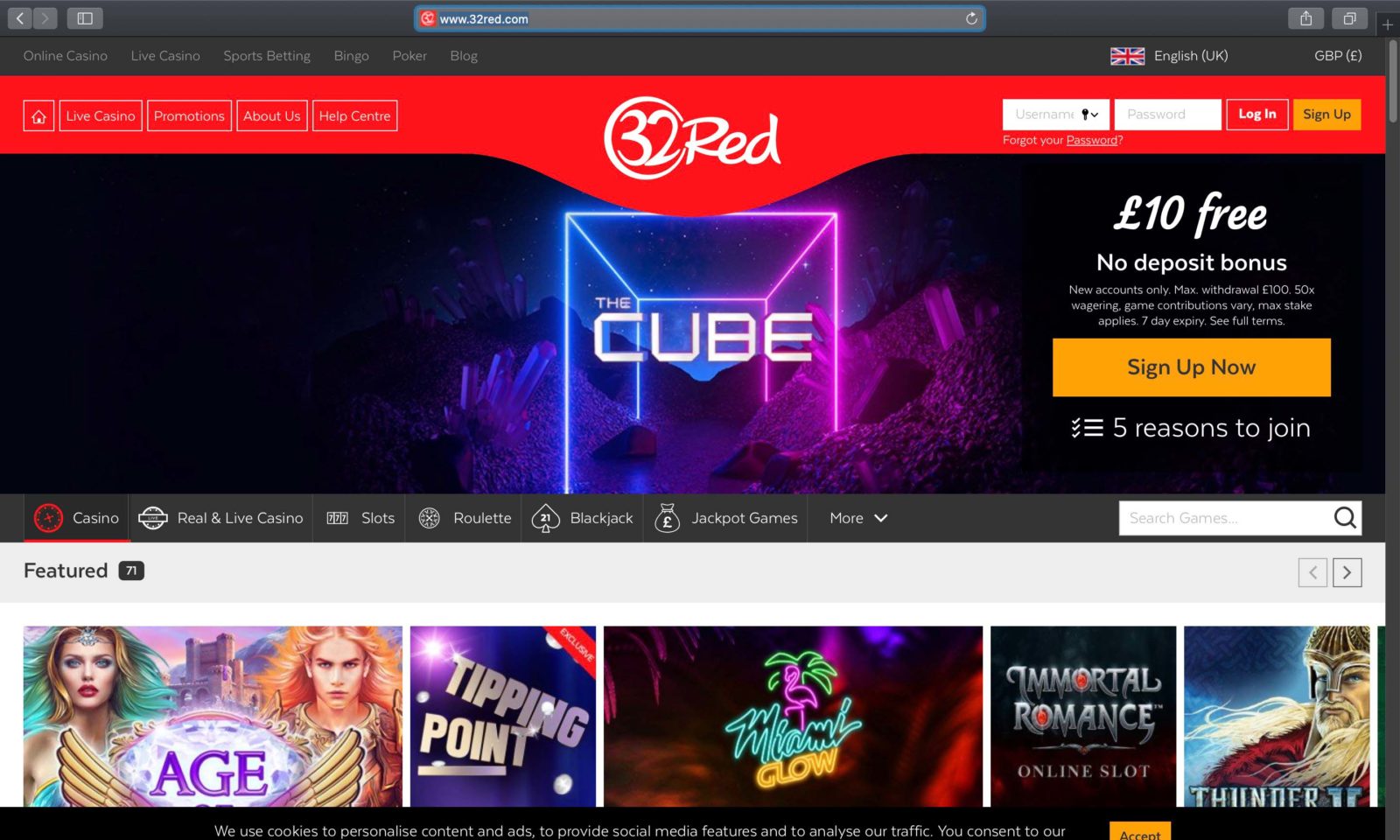 Screenshot of 32red.com