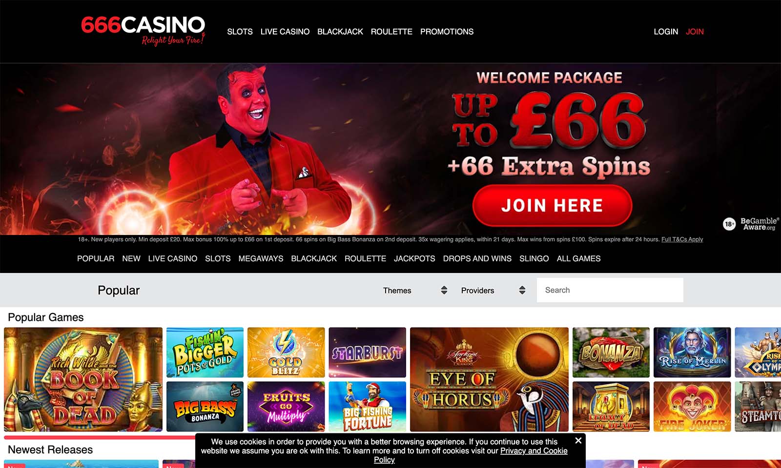 A screenshot of the 666 Homepage