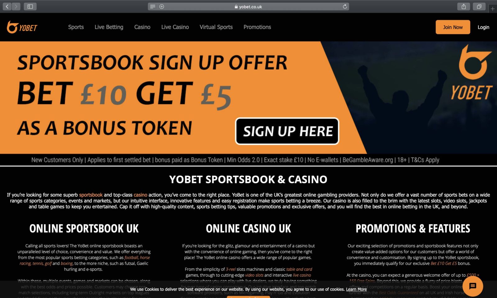 Screenshot of Yobet.co.uk