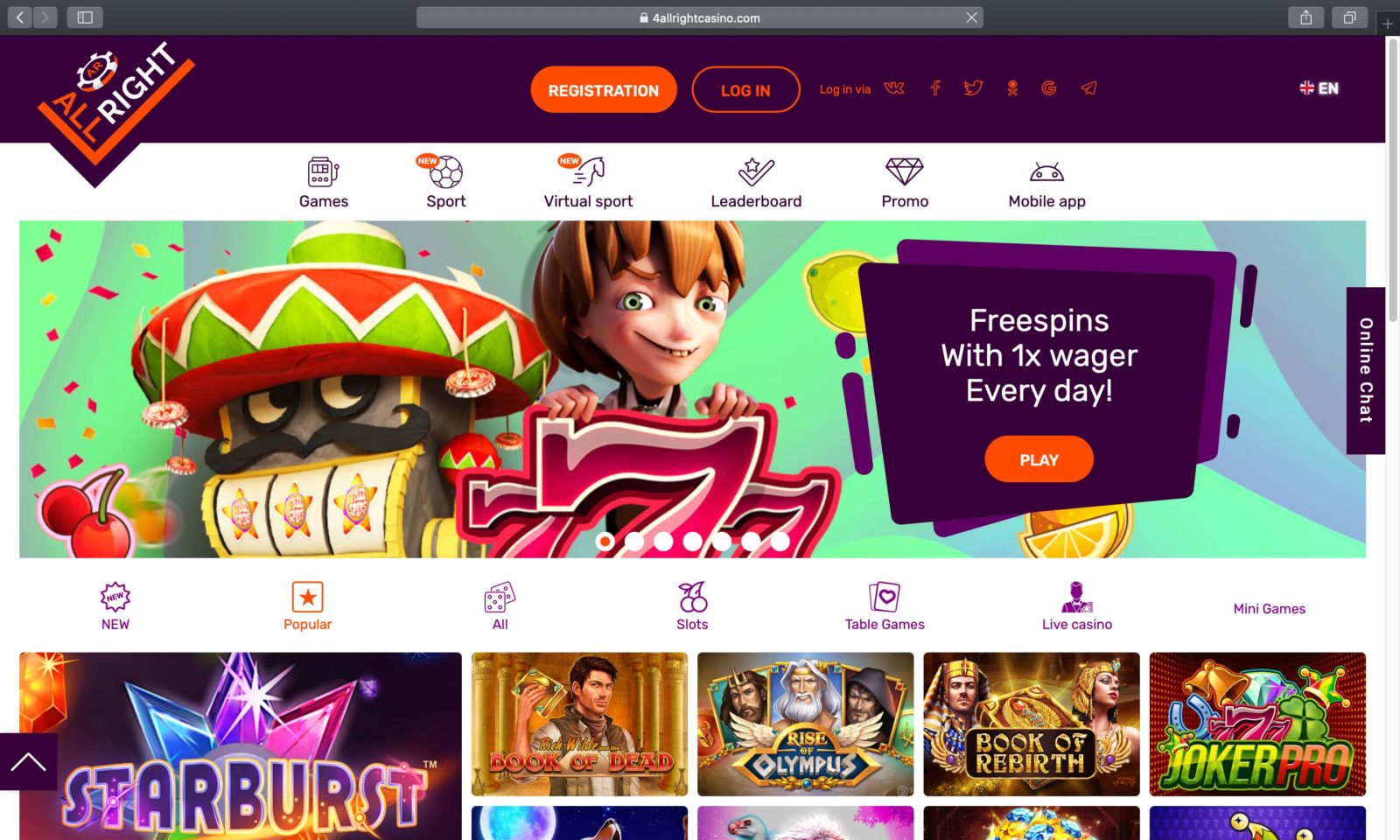 Screenshot of allrightcasino.com