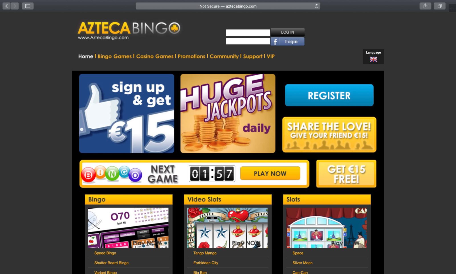 Screenshot of aztecabingo.com