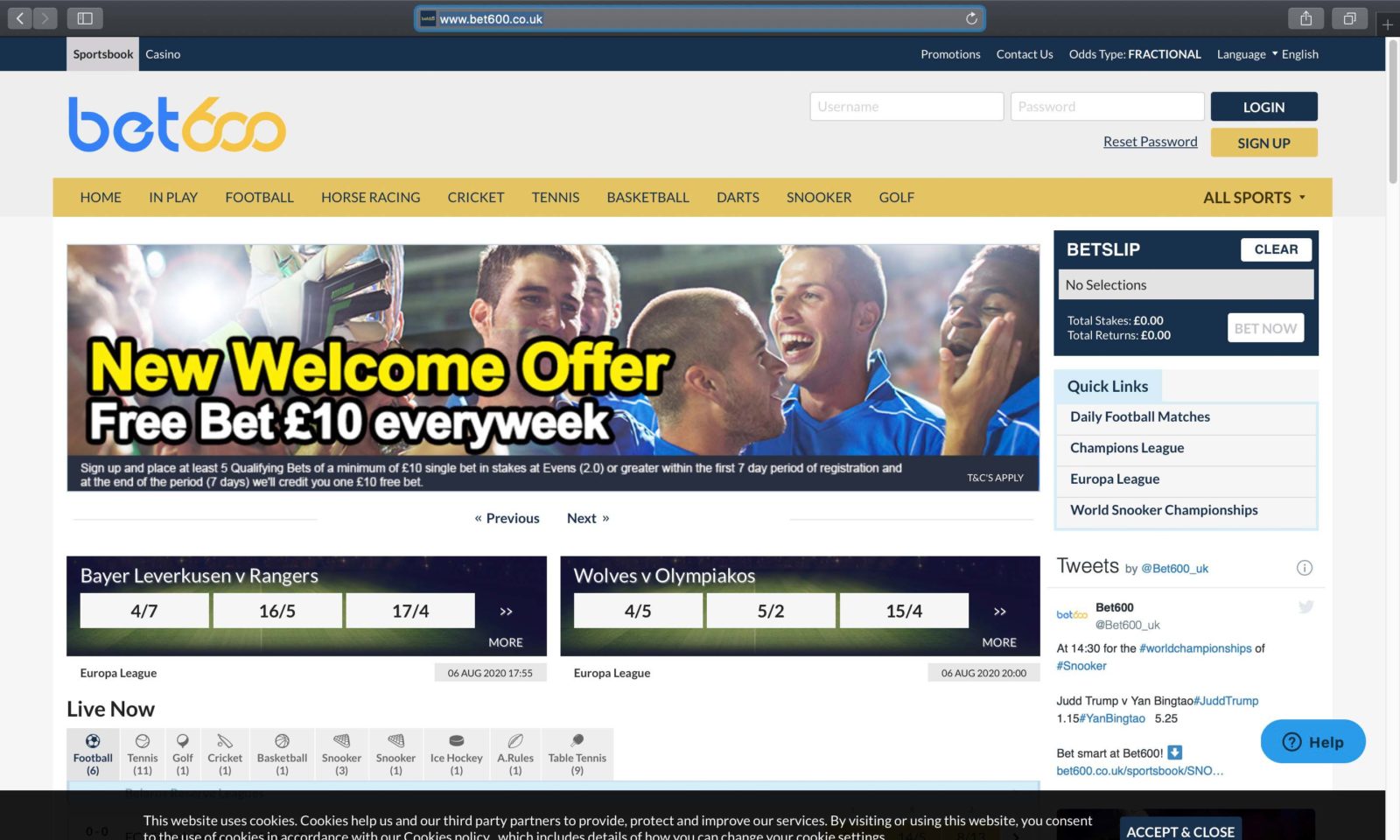 Screenshot of bet600.co.uk