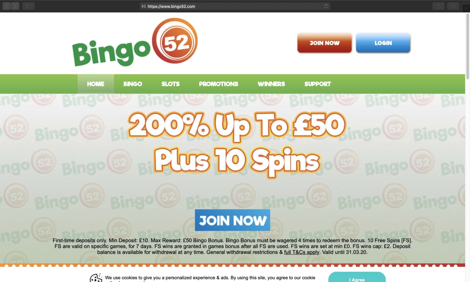Screenshot of bingo52.com