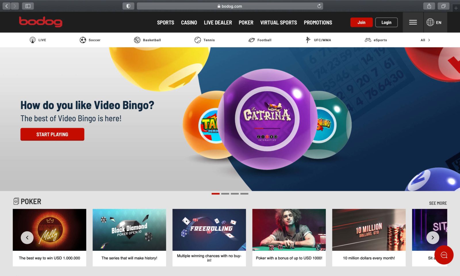 Screenshot of bodog.com