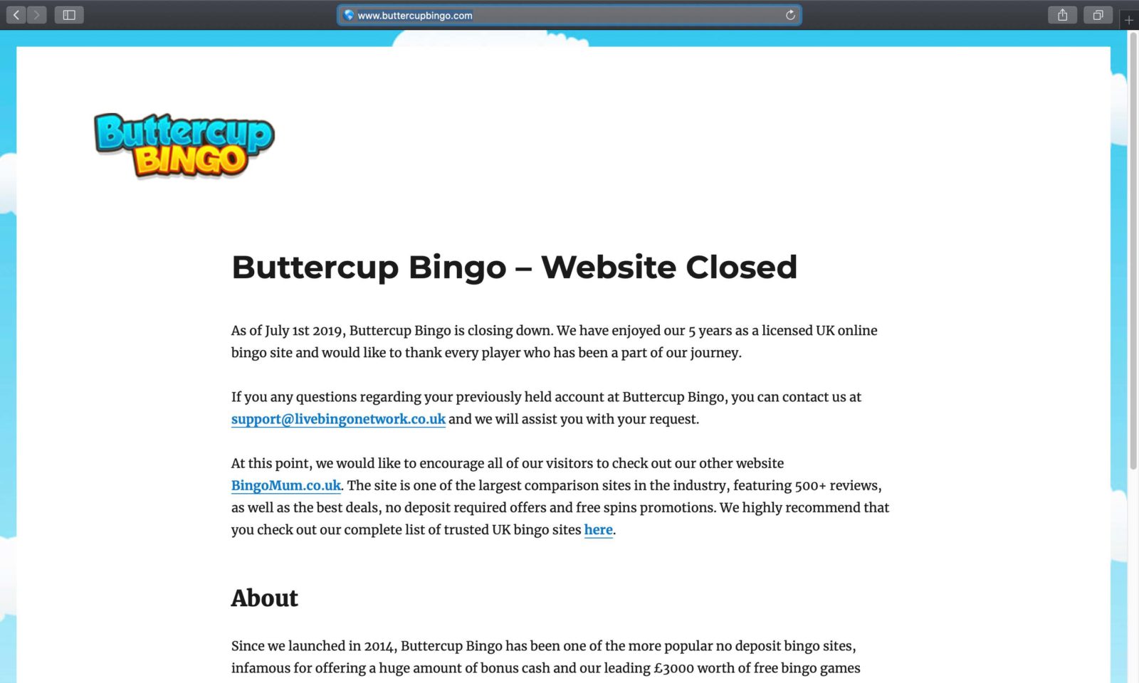 Screenshot of buttercupbingo.com