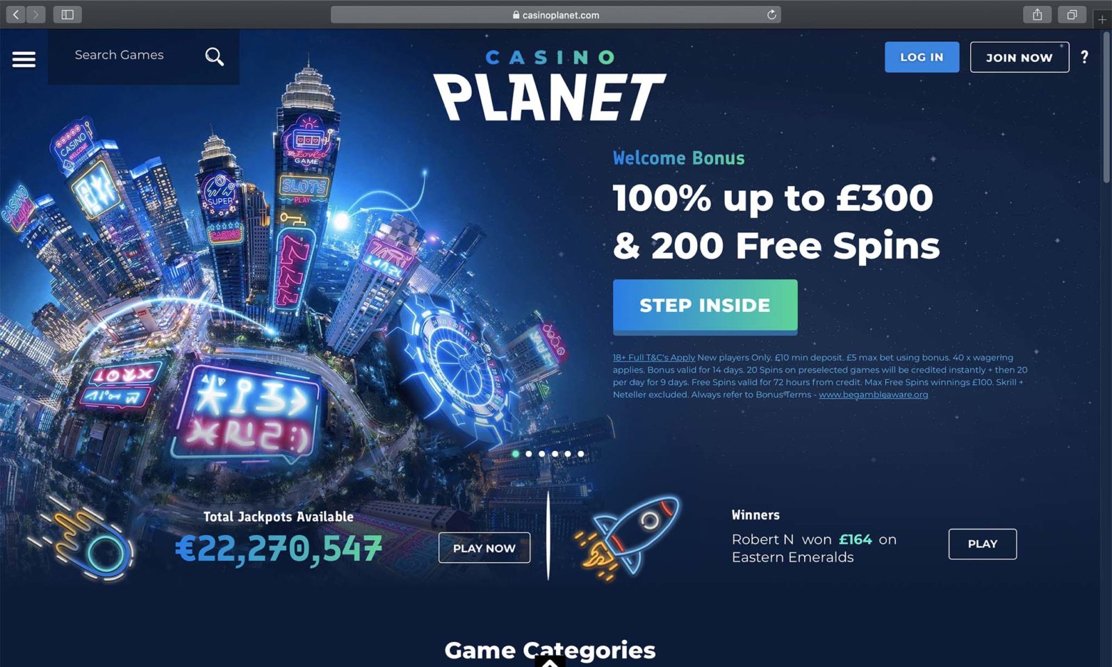 Screenshot of casinoplanet.com