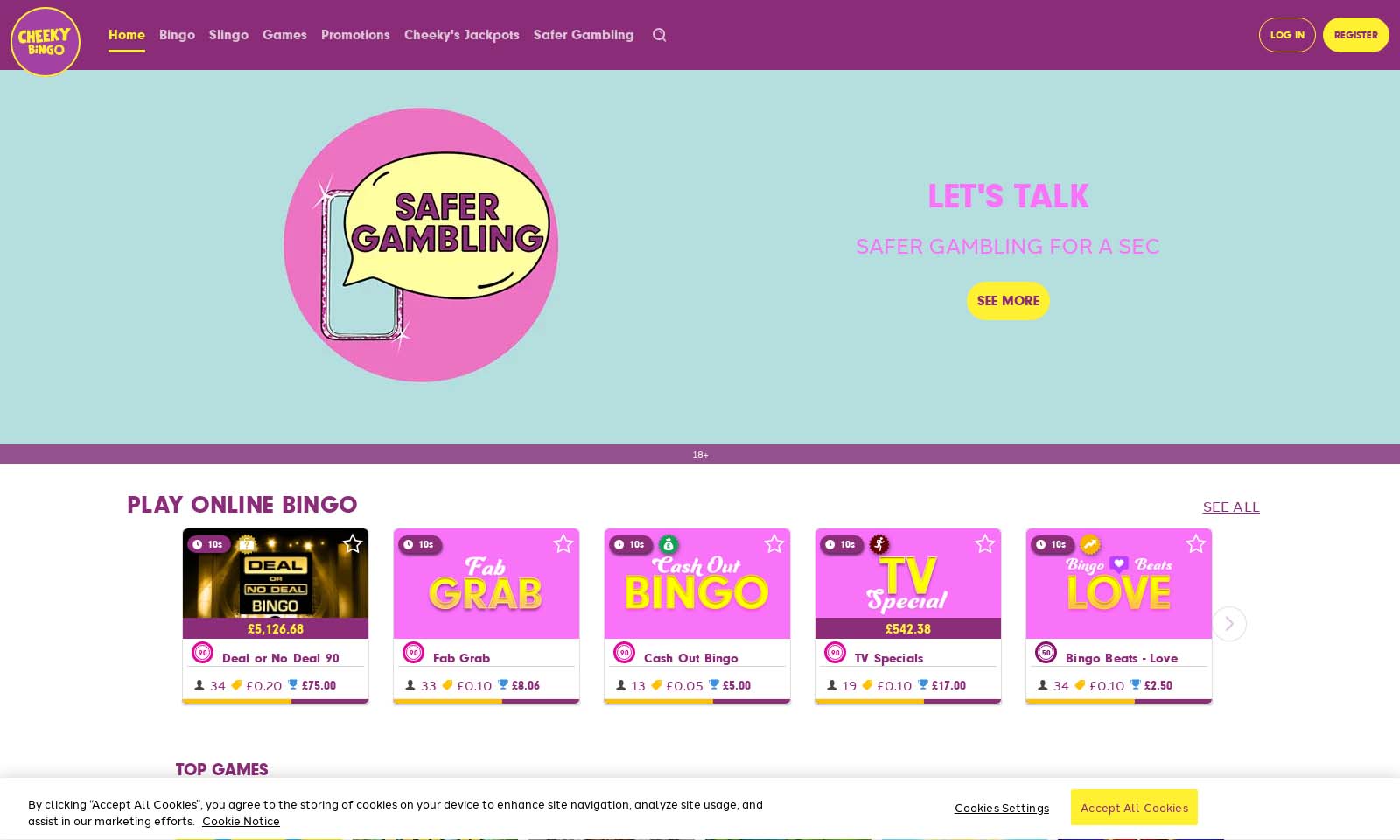 Cheeky Bingo Homepage