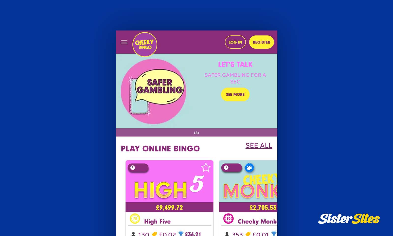 Cheeky Bingo on mobile