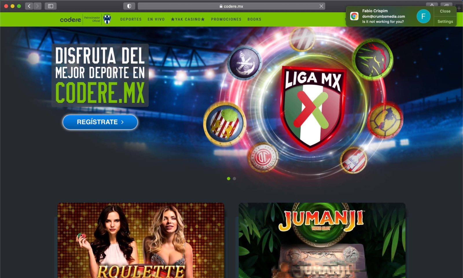 Screenshot of codere.mx