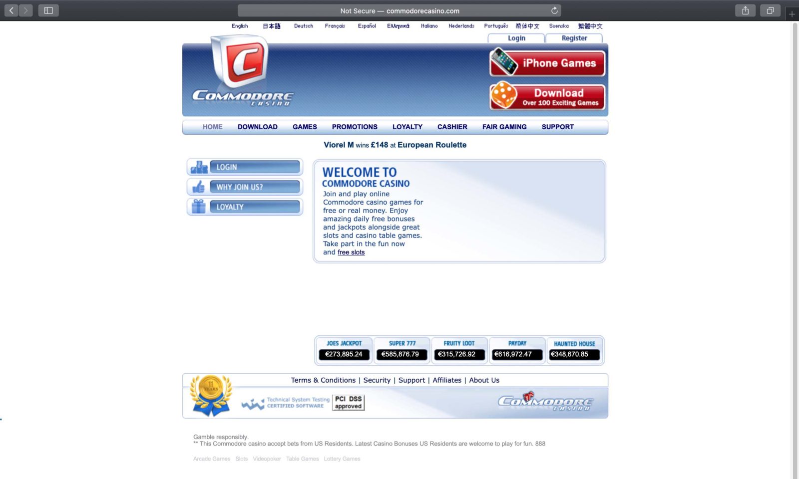 Screenshot of commodorecasino.com