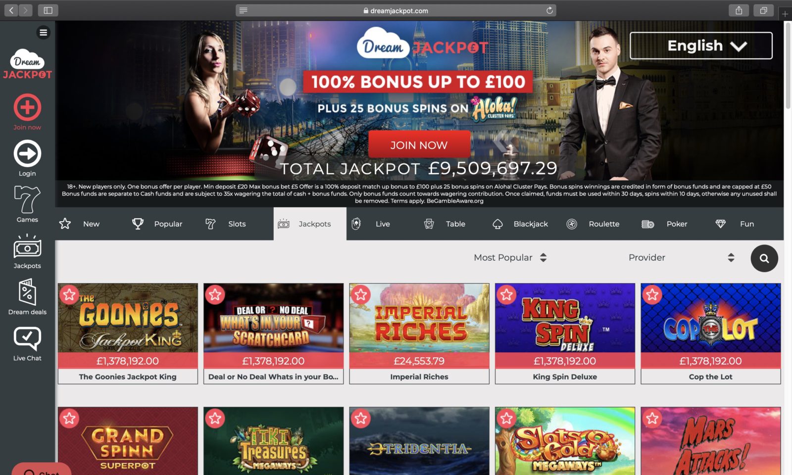 Screenshot of dreamjackpot.com