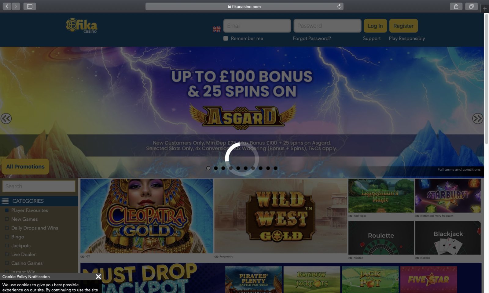 Screenshot of fikacasino.com