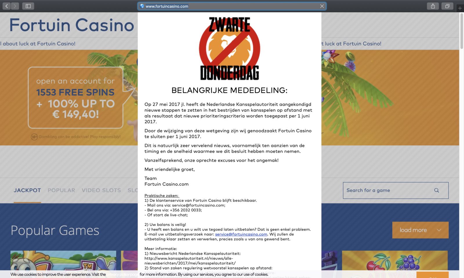 Screenshot of fortuincasino.com