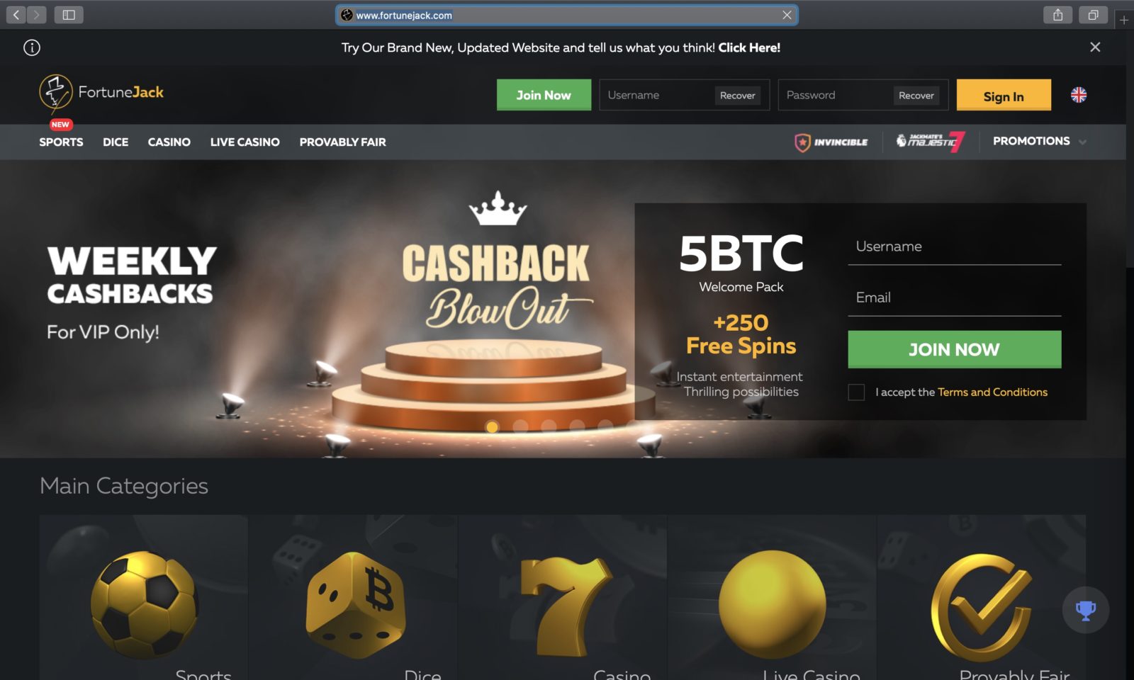 Screenshot of fortunejack.com