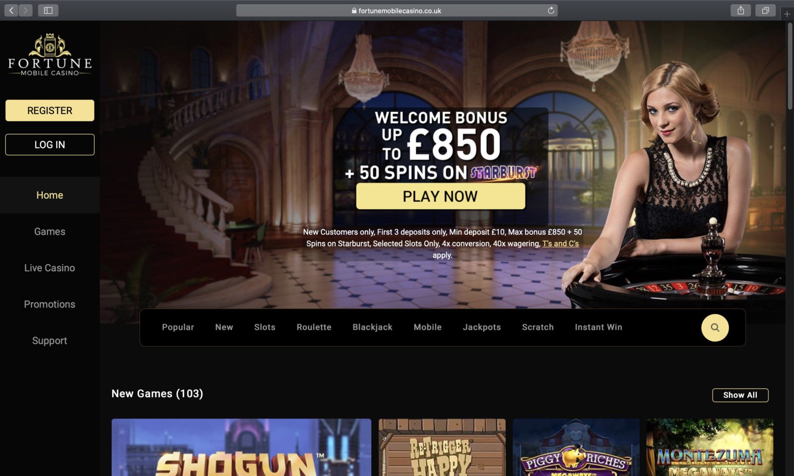 Screenshot of fortunemobilecasino.co.uk