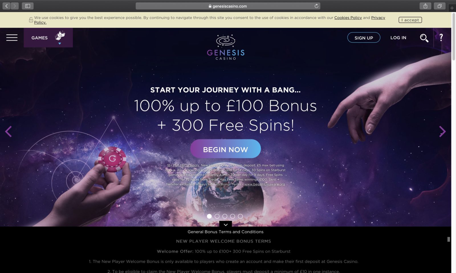 Screenshot of genesiscasino.com