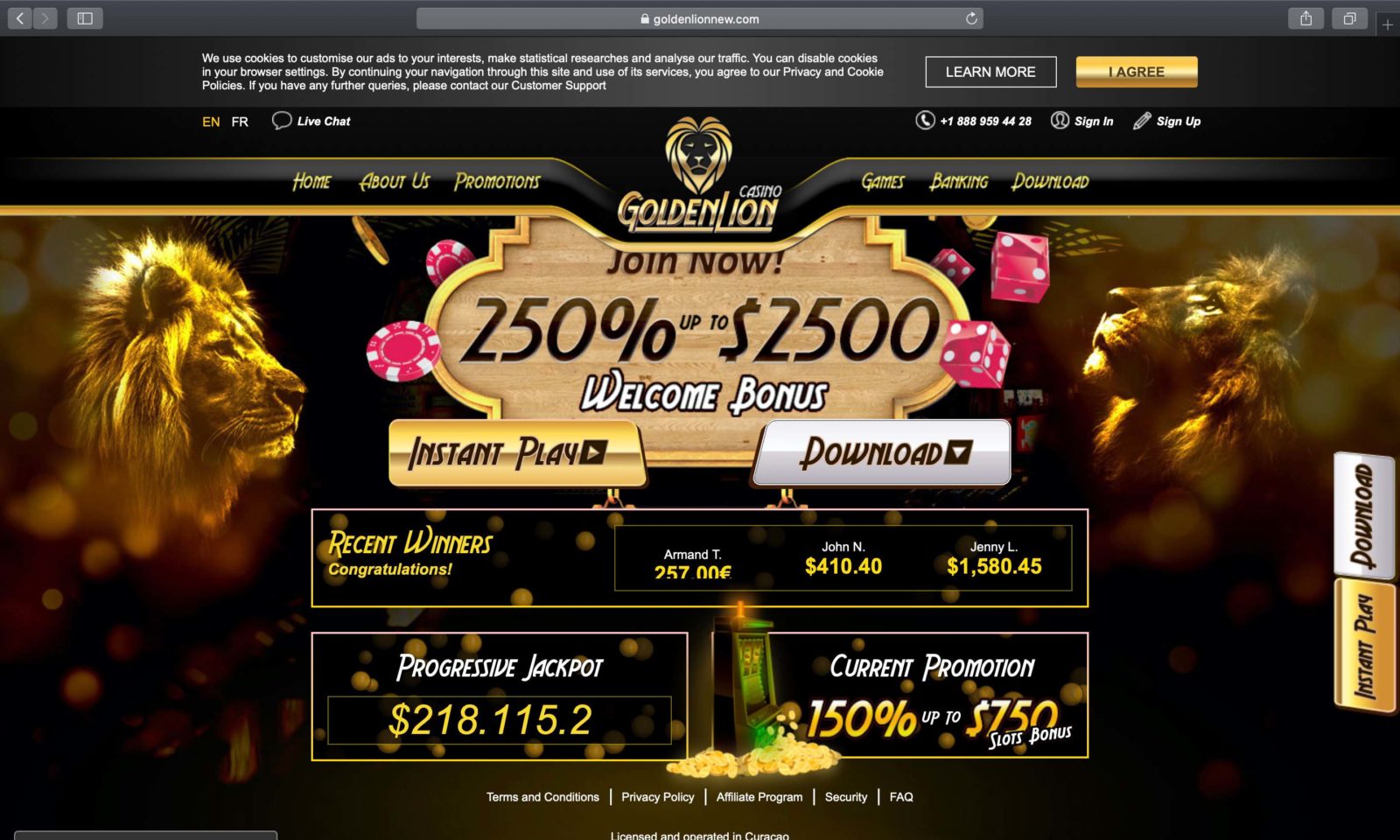 Screenshot of goldenlionnew.com