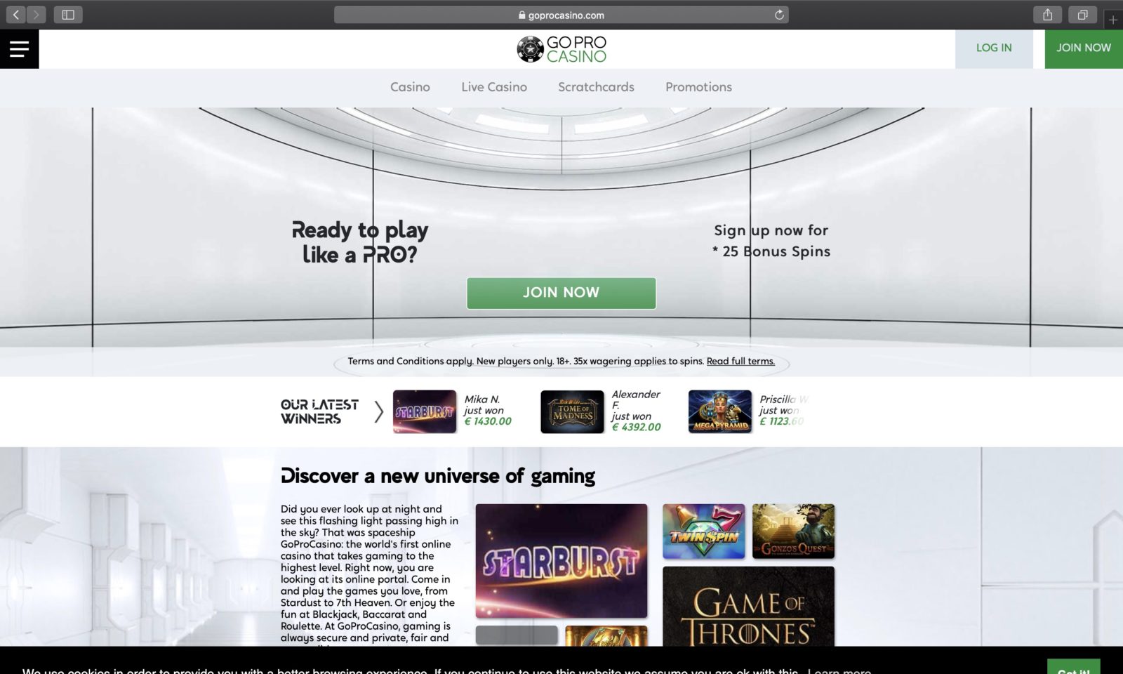 Screenshot of goprocasino.com