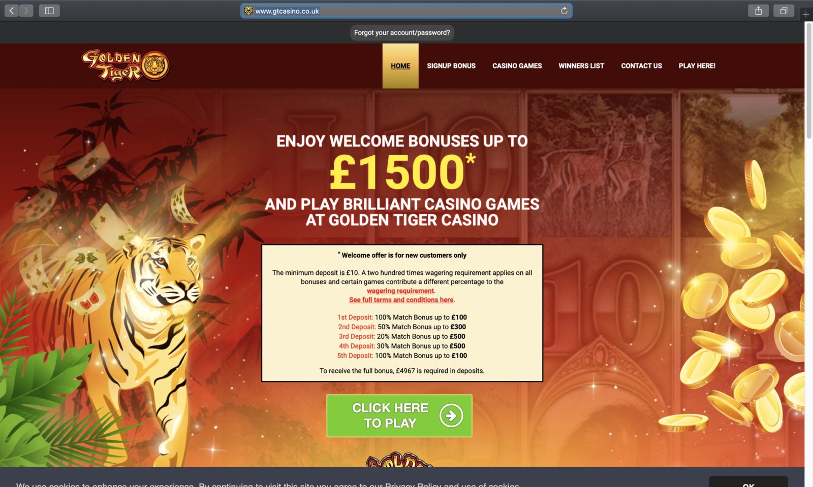 Screenshot of gtcasino.co.uk