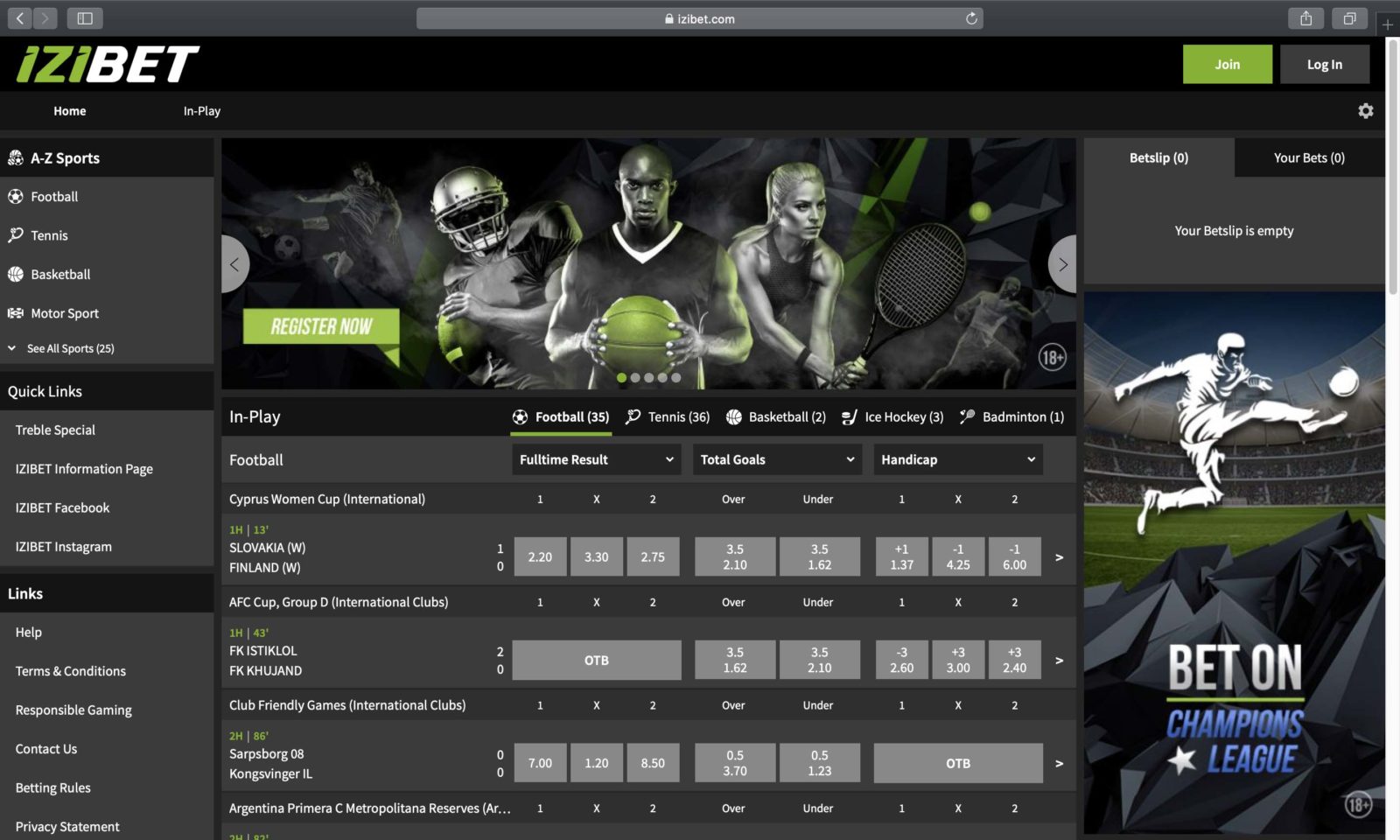 Screenshot of izibet.com