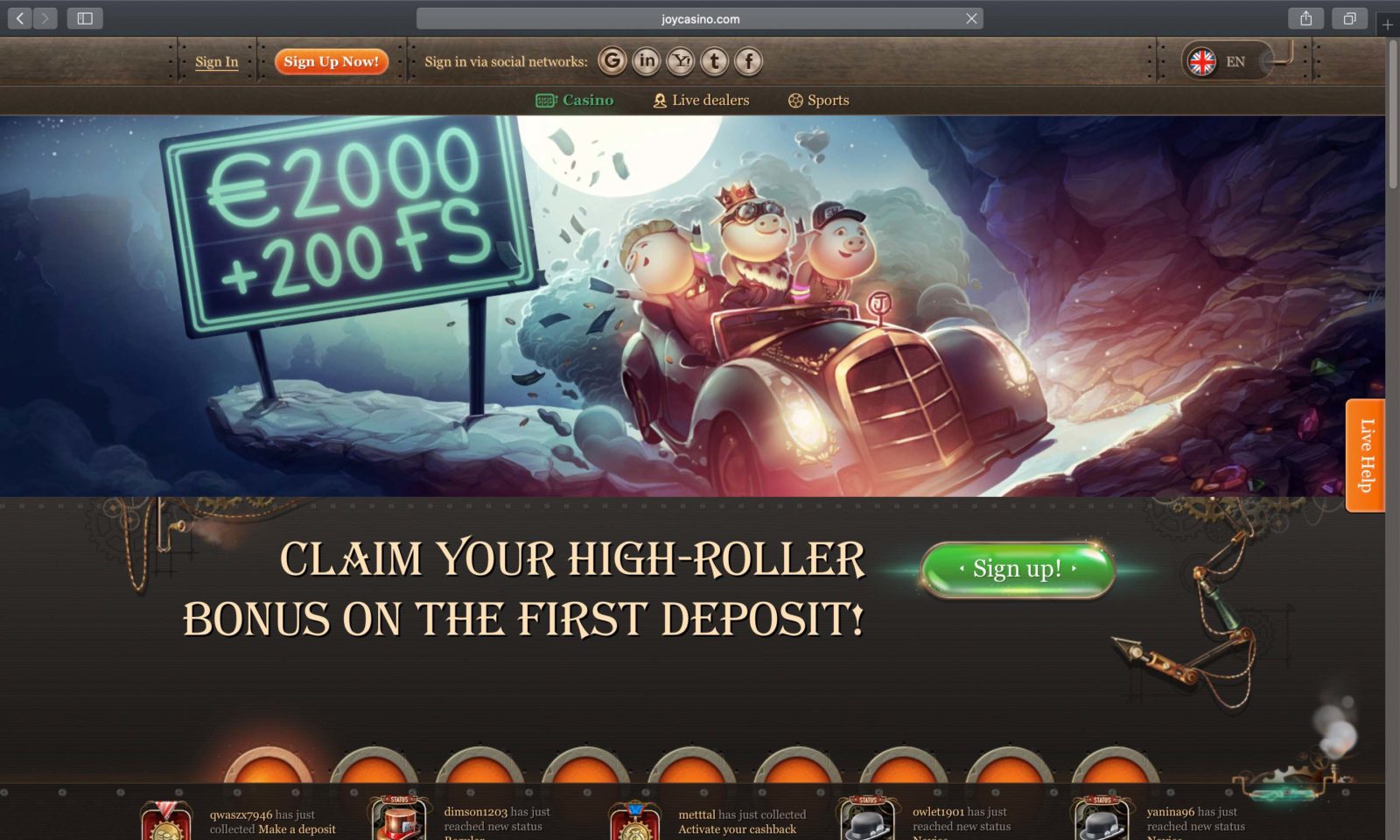 Screenshot of joycasino.com