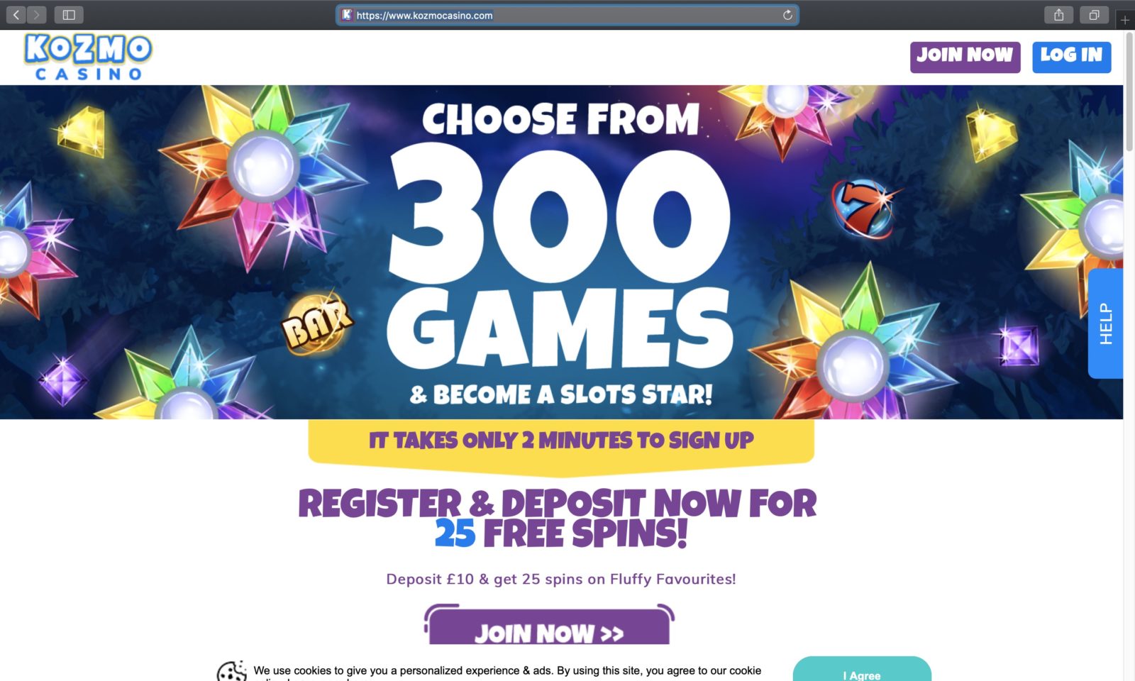 Screenshot of kozmocasino.com