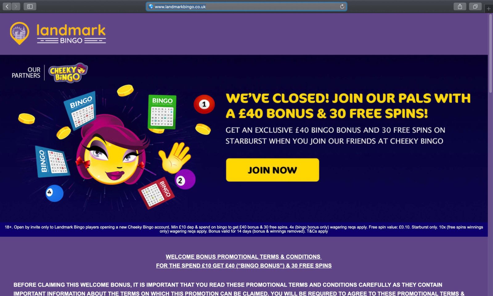 Screenshot of landmarkbingo.co.uk