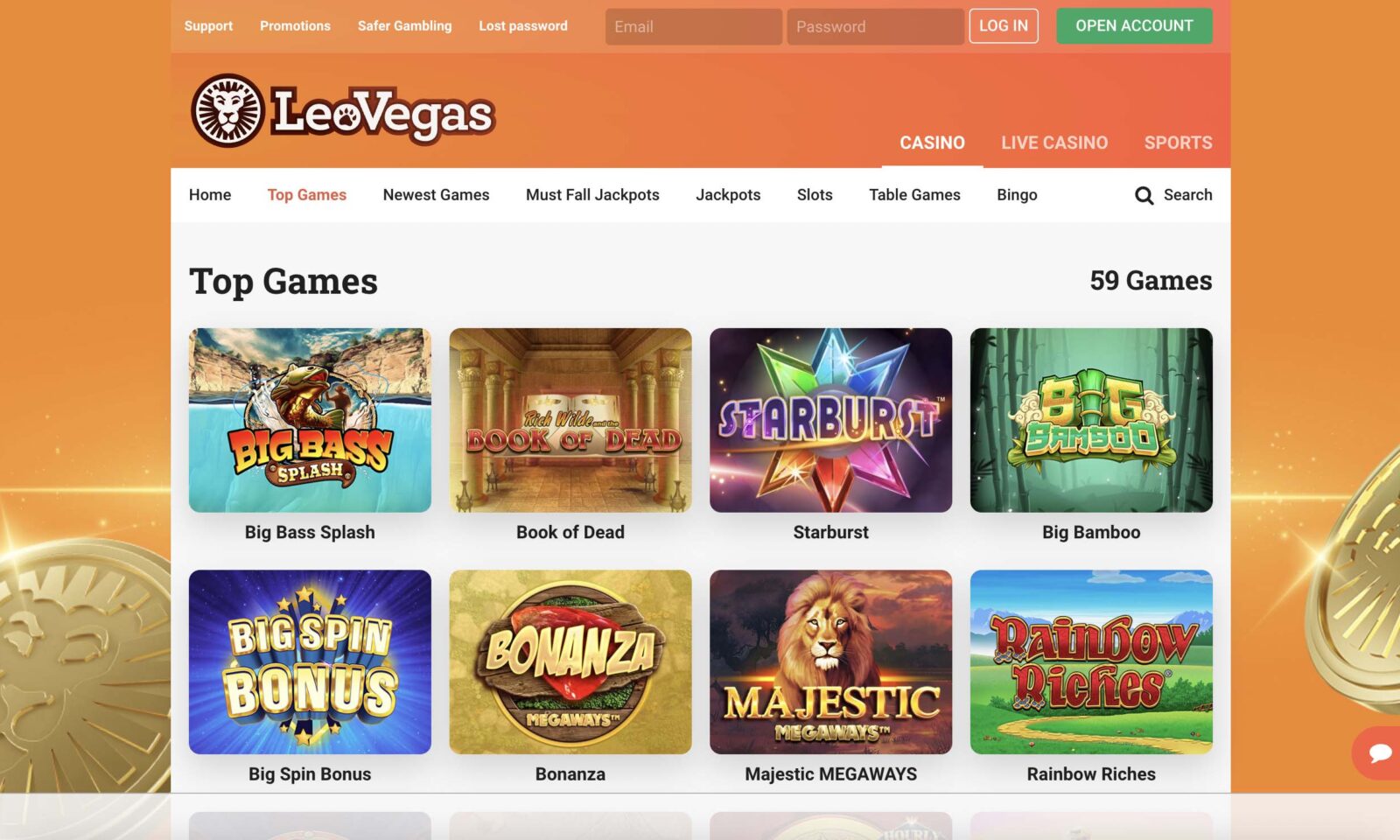 Screenshot of leovegas.com
