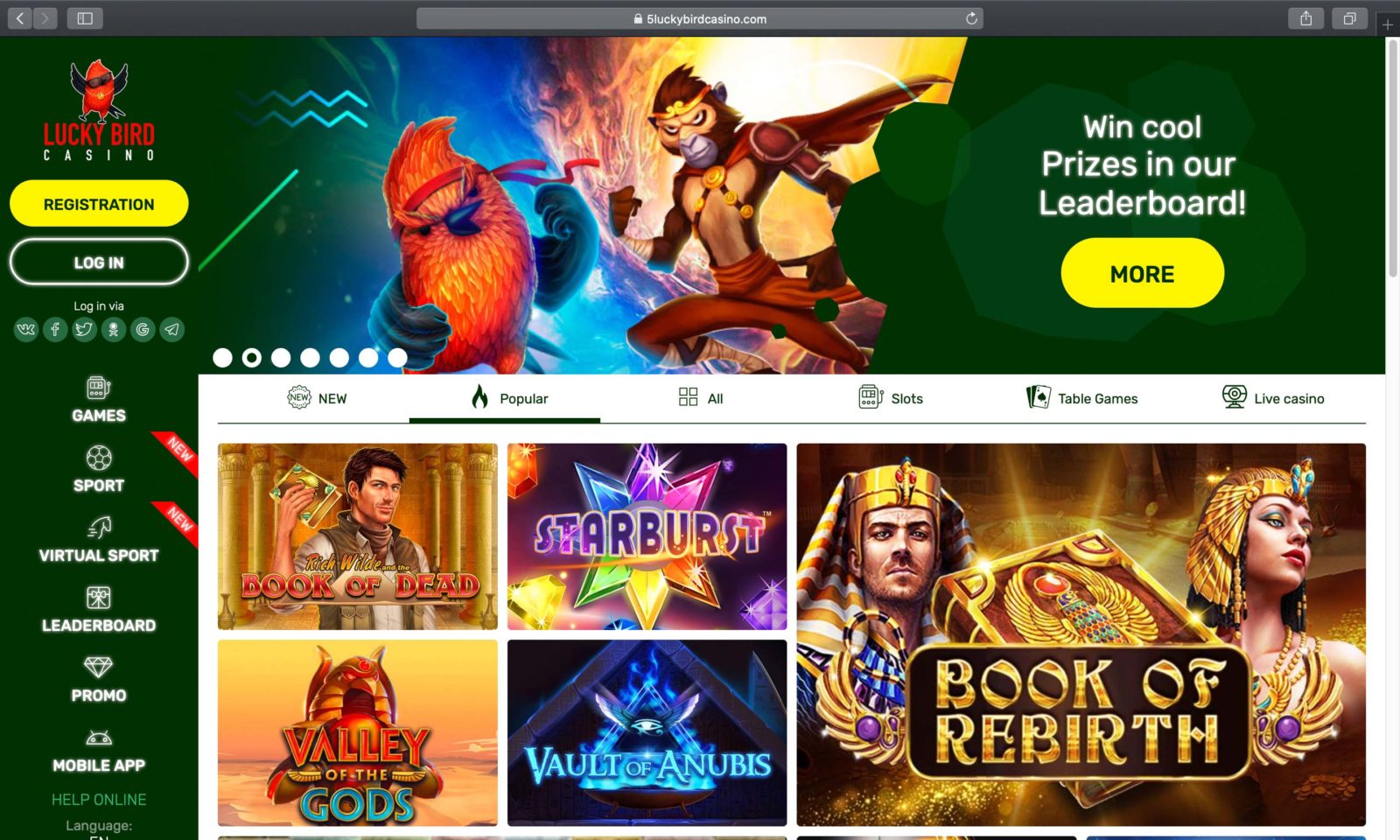 Screenshot of luckybirdcasino.com