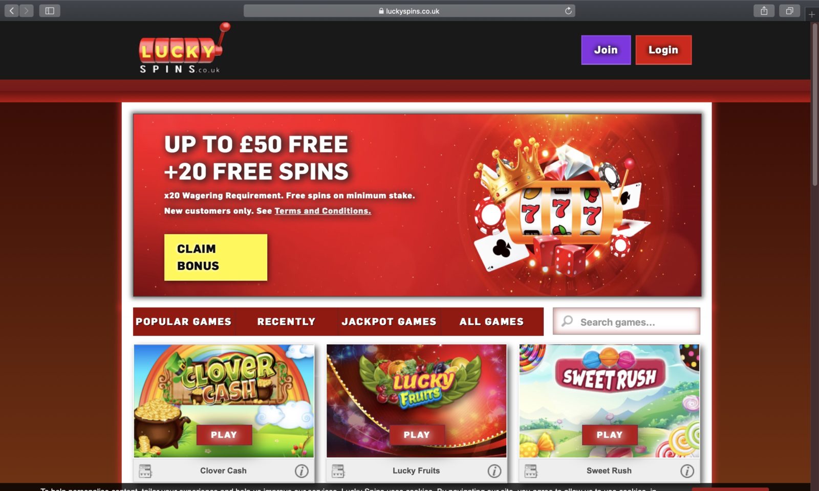 Screenshot of luckyspins.co.uk