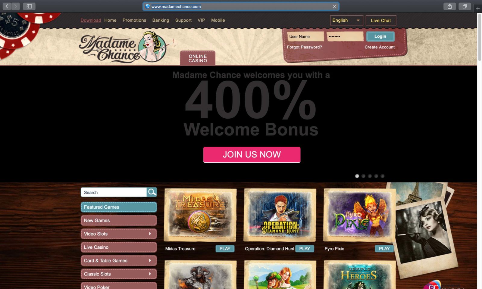 Screenshot of madamechance.com