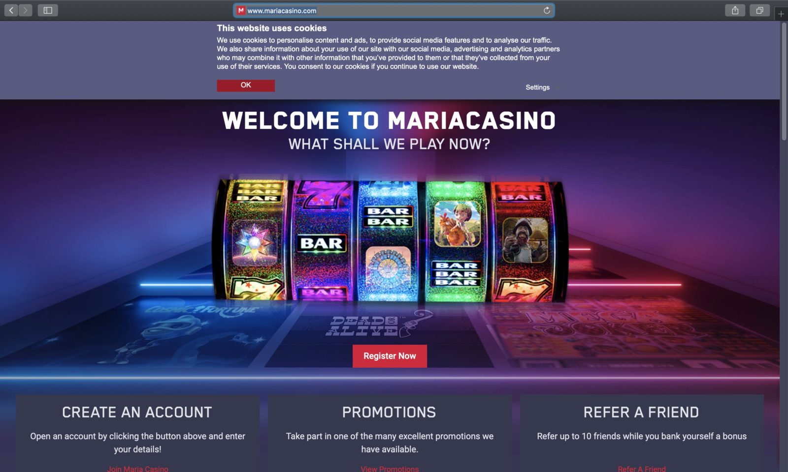 Screenshot of mariacasino.com