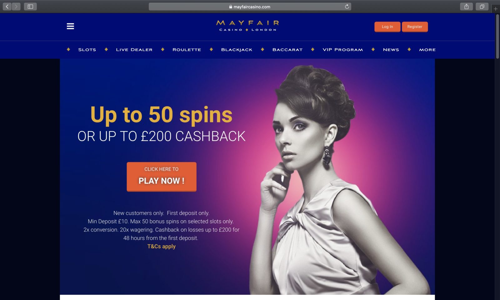 Screenshot of mayfaircasino.com