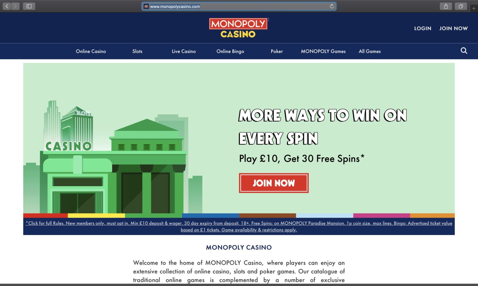 Screenshot of monopolycasino.com