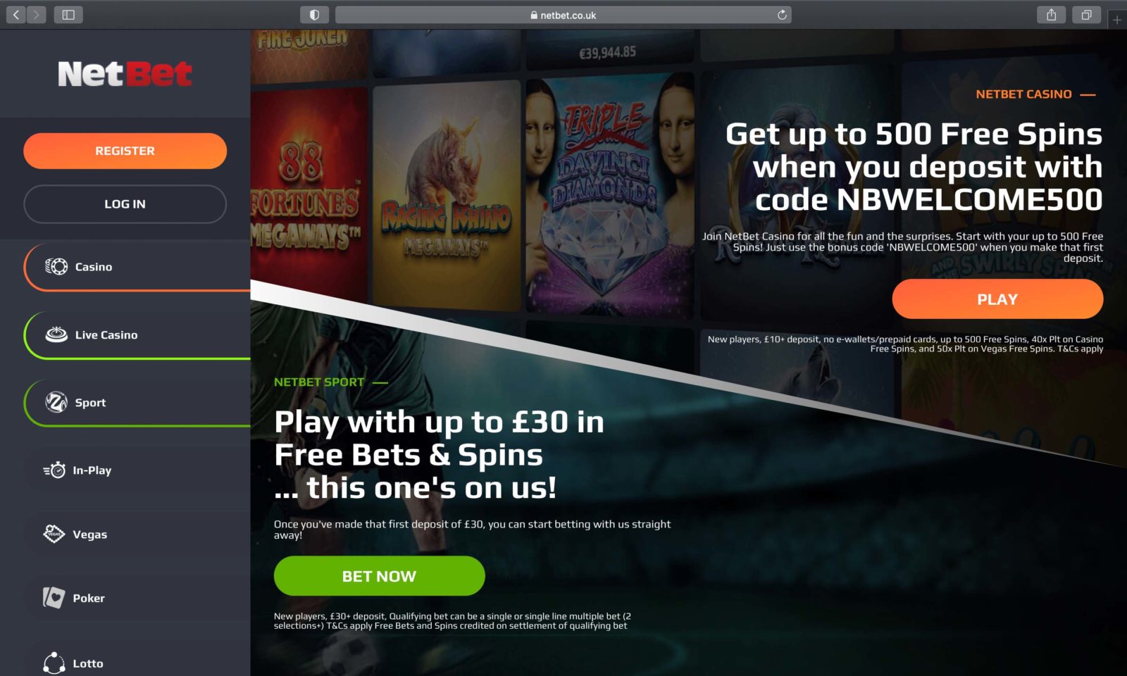 Screenshot of netbet.com