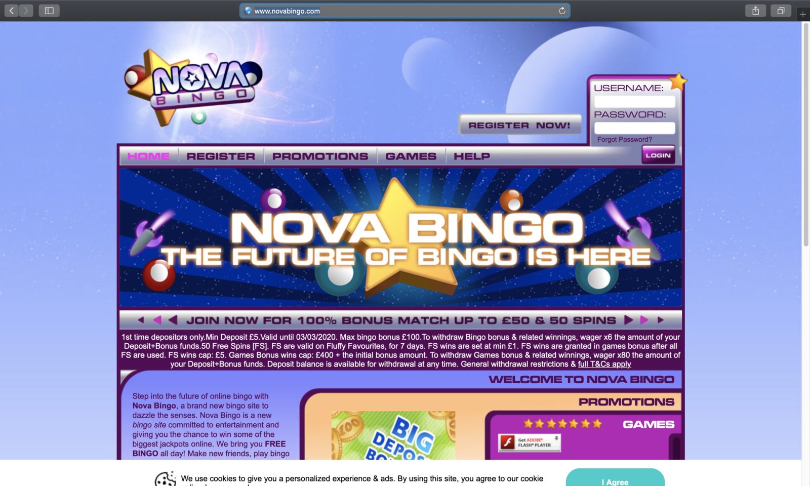 Screenshot of novabingo.com