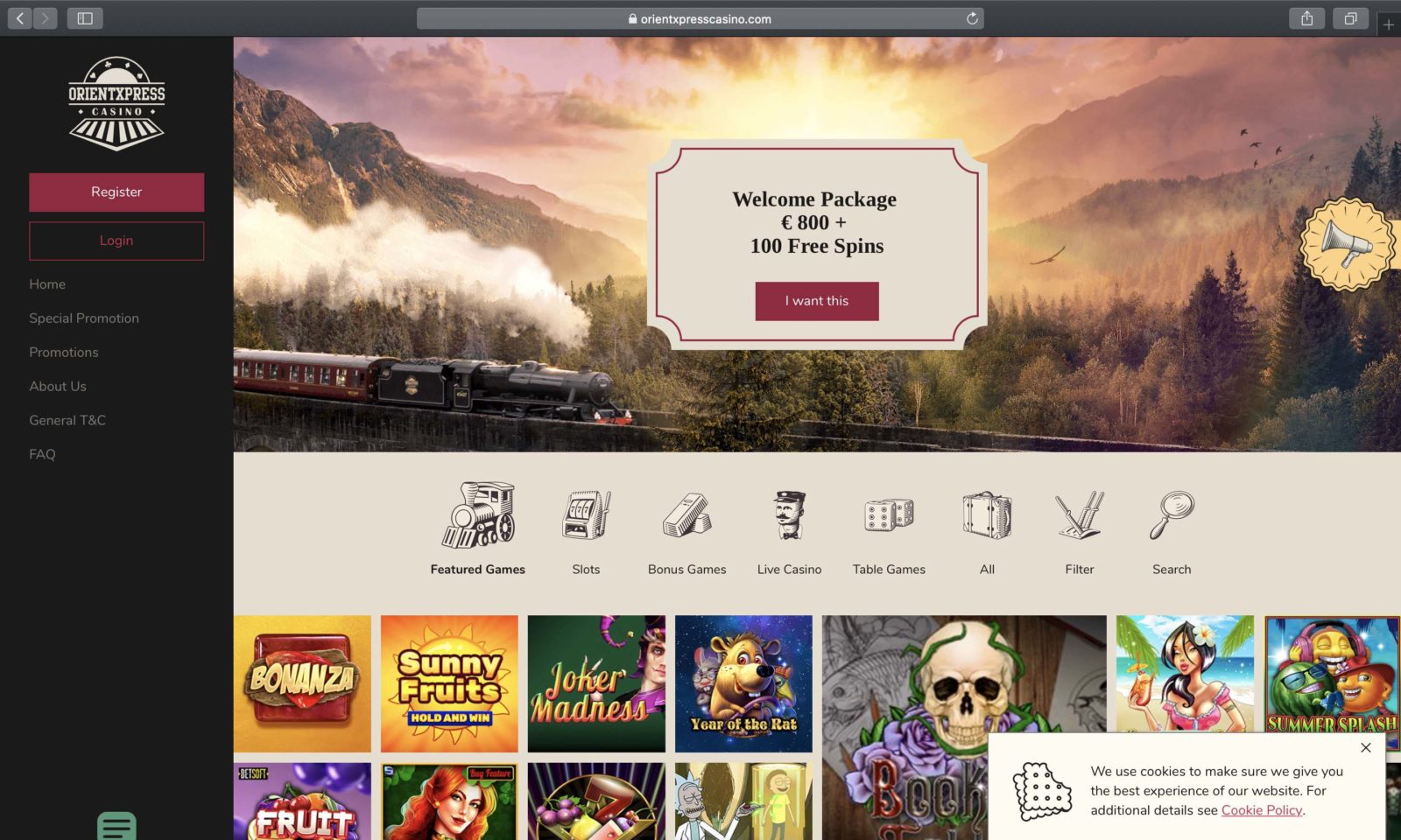 Screenshot of orientxpresscasino.com