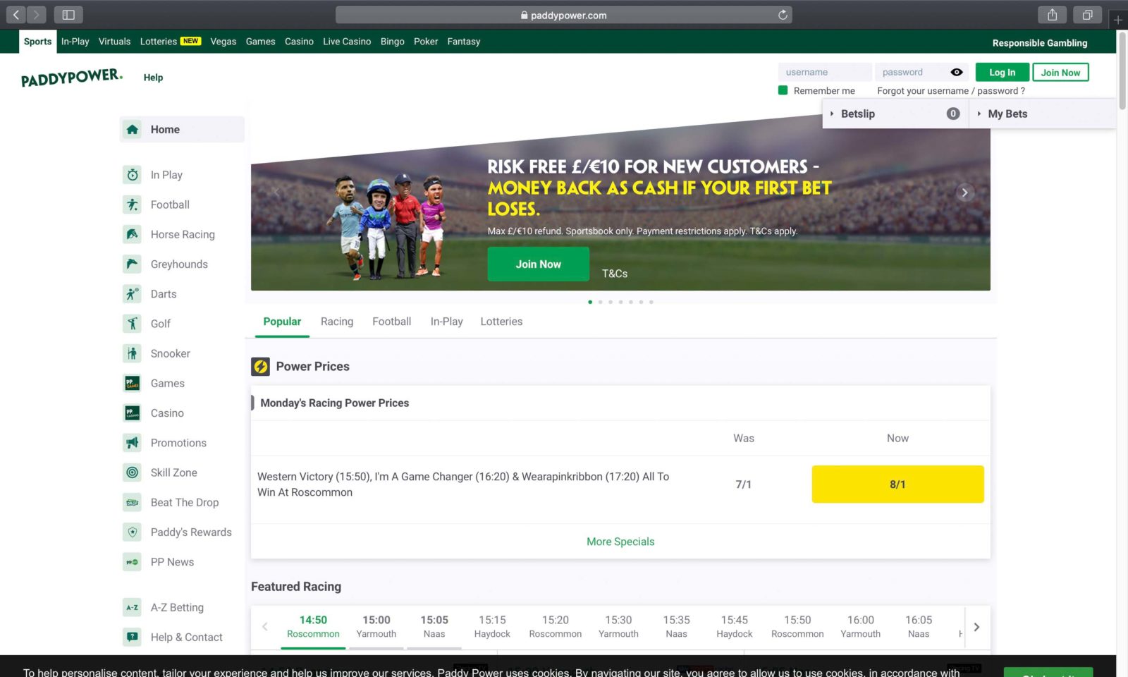 Screenshot of paddypower.com