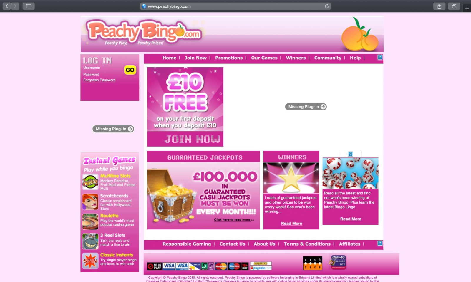 Screenshot of peachybingo.com