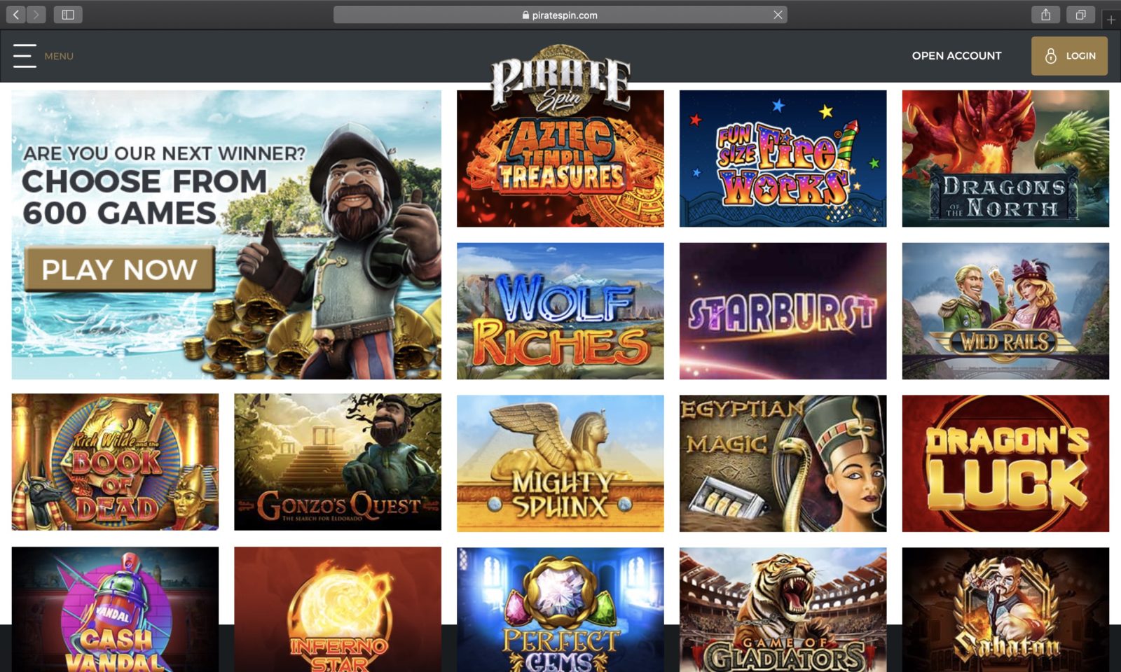 Screenshot of piratespin.com