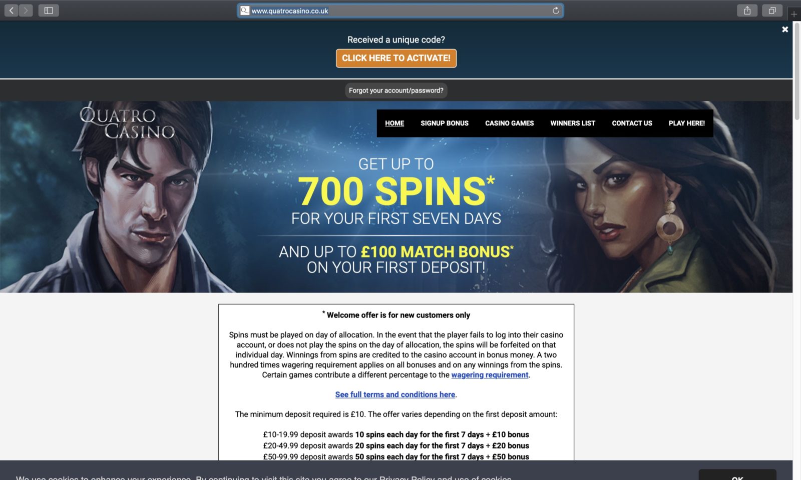 Screenshot of quatrocasino.co.uk