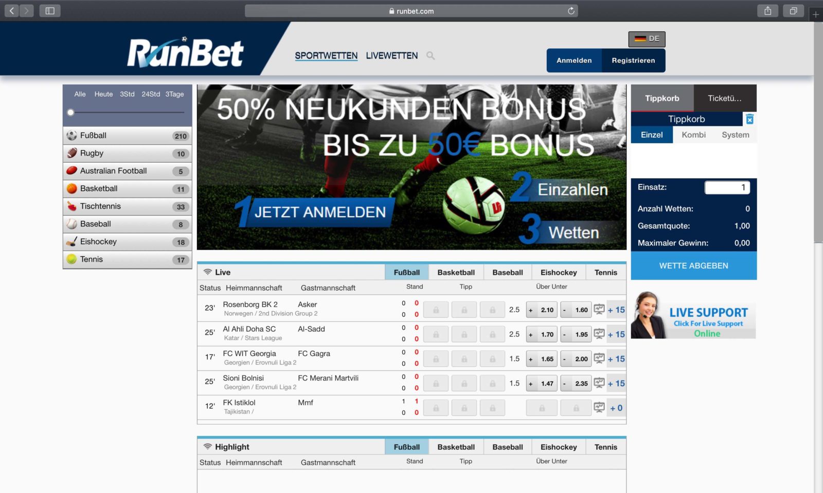 Screenshot of runbet.com
