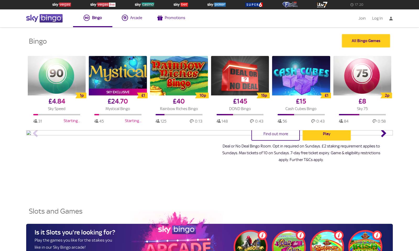 Sky Bingo homepage