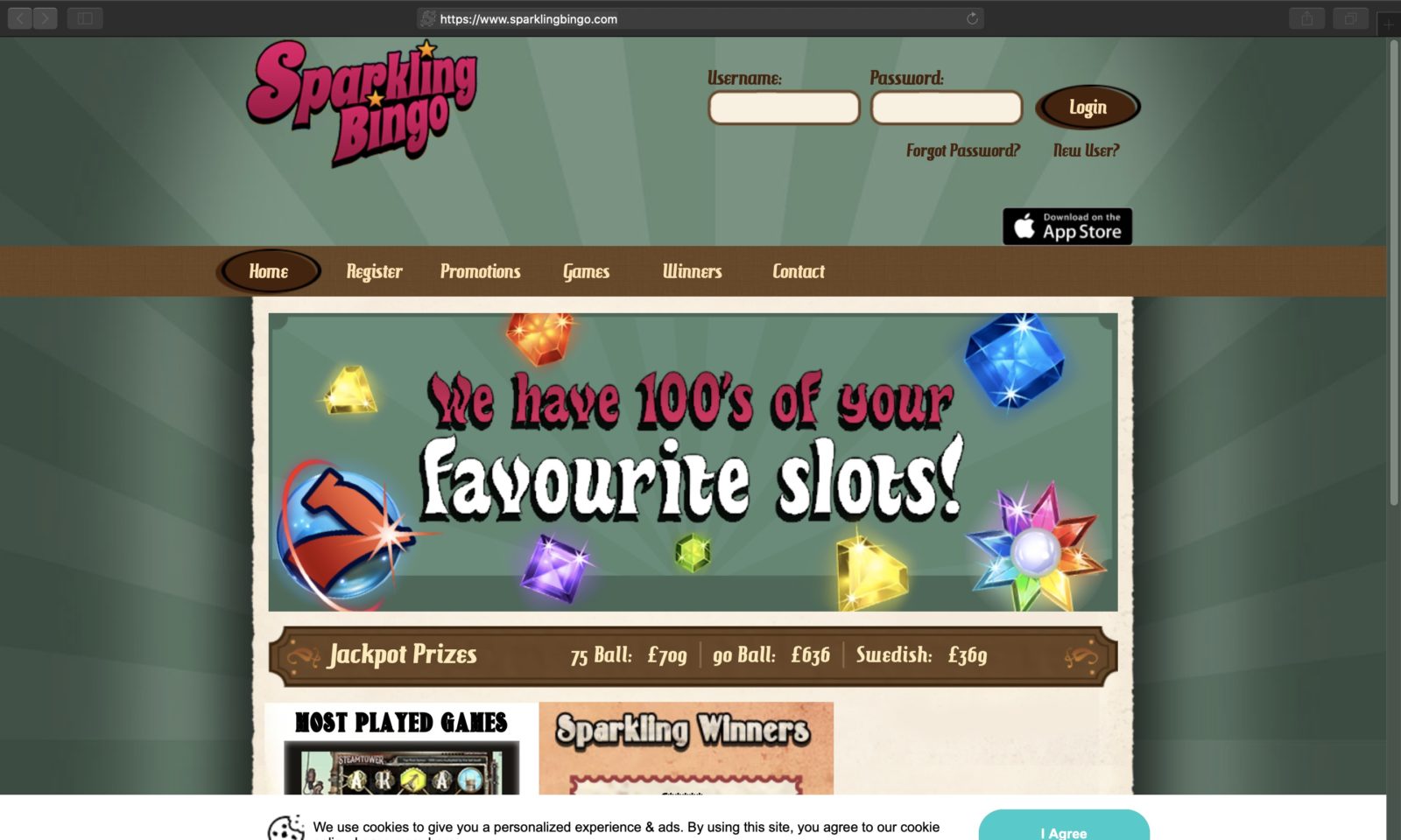 Screenshot of sparklingbingo.com