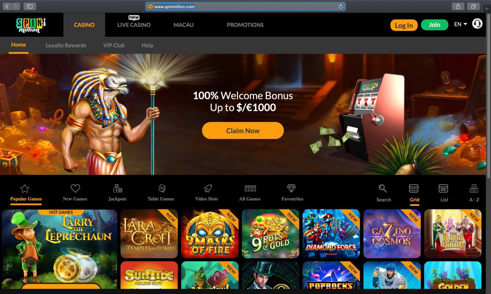 Screenshot of spinmillion.com