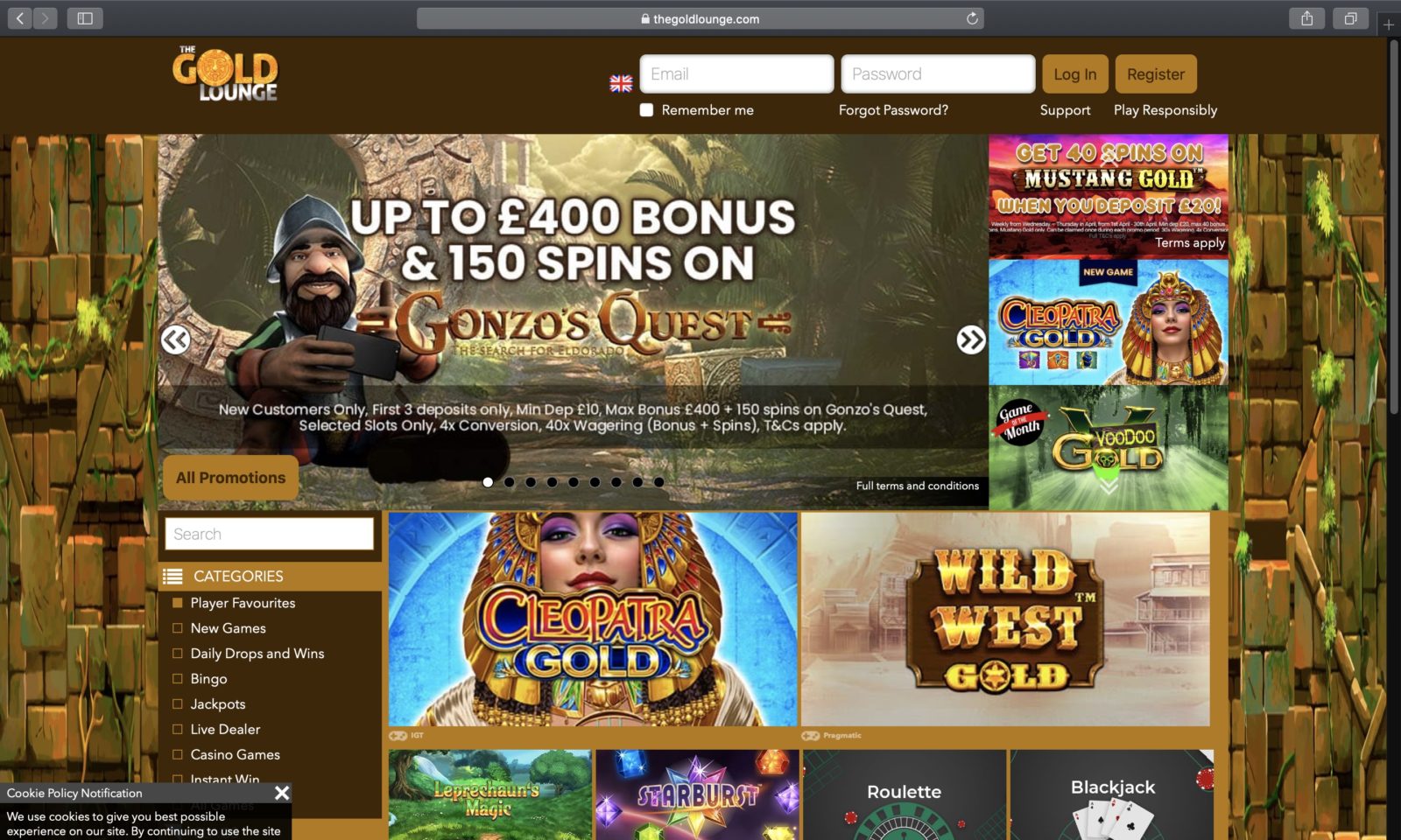 Screenshot of thegoldlounge.com