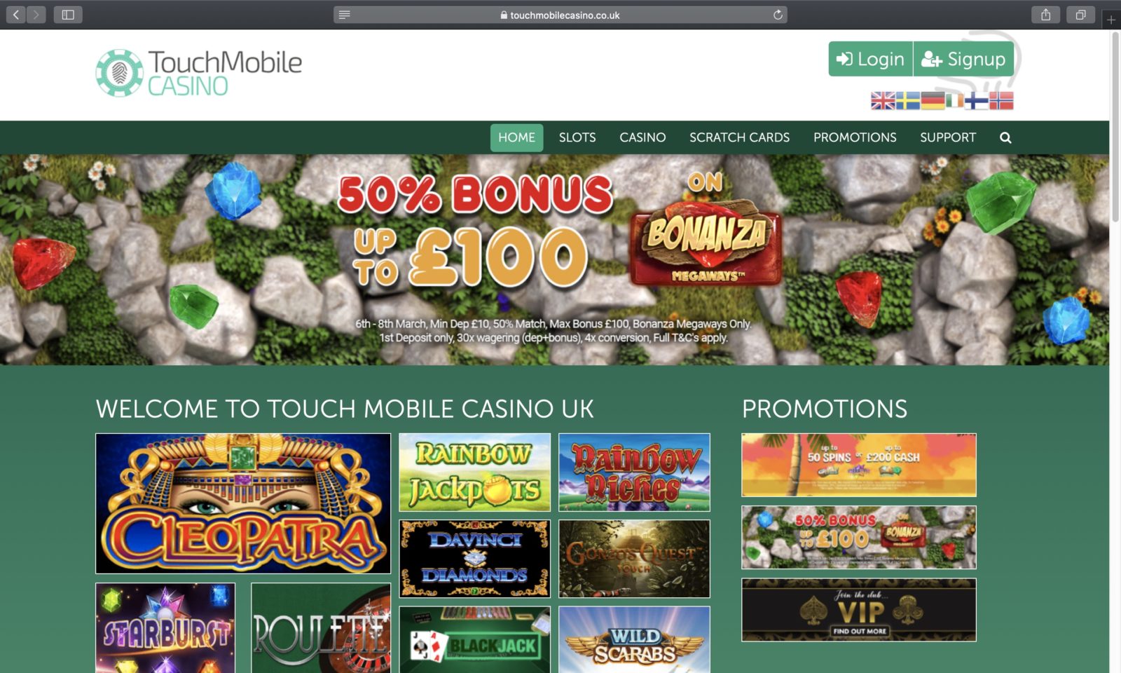 Screenshot of touchmobilecasino.co.uk