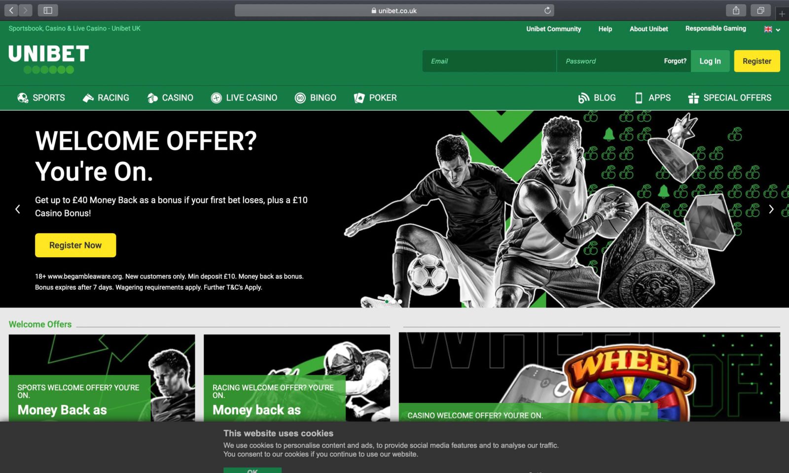 Screenshot of unibet.co.uk