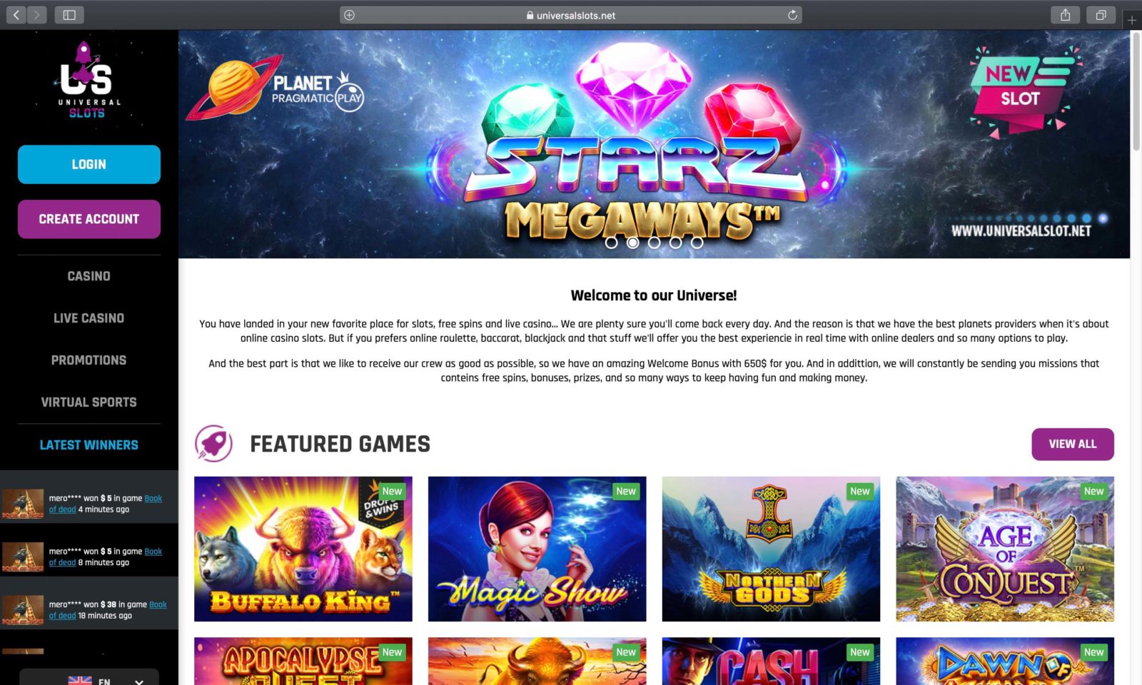 Screenshot of universalslots.net